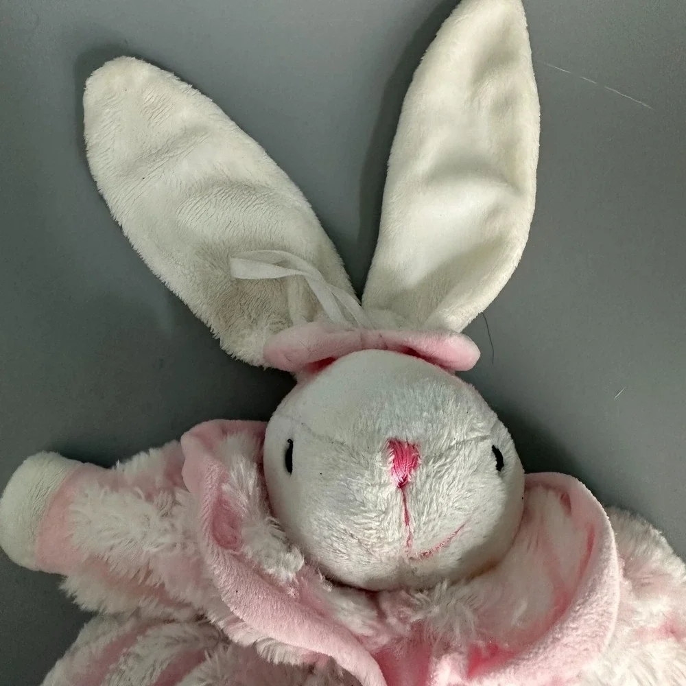 Burton + Burton Pink White Striped Bunny Rabbit Plush Stuffed Animal 2011 Toy